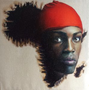 "L'homme au bonnet rouge N°3- Huile sur toile de jute brute - 100 X 100